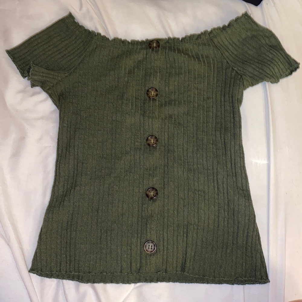 Olive green off the shoulder tight fit top